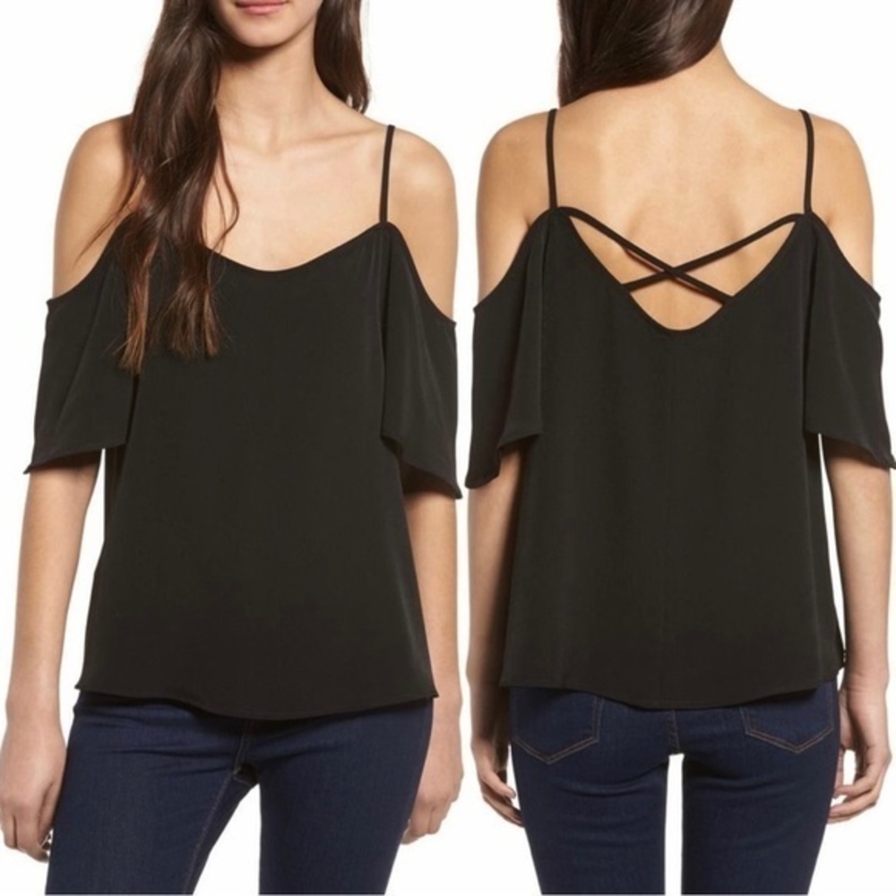 BP Top Cold Shoulder Crisscross Back Black Tank S Evening Party Date Festival